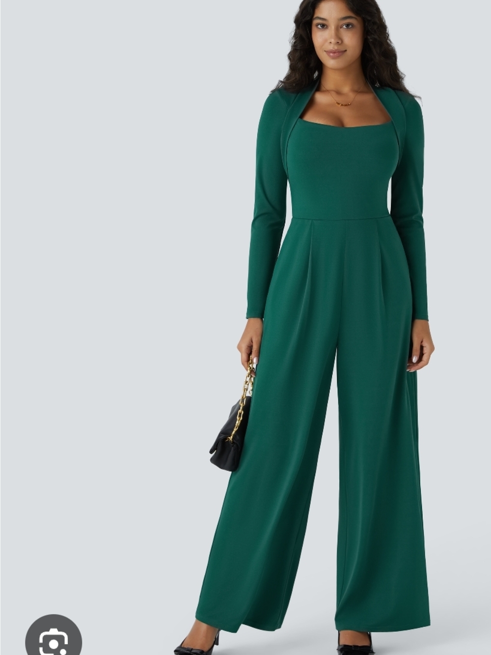 HALARA Emerald Green Square-Neck Wide-Leg Easy Peazy Jumpsuit